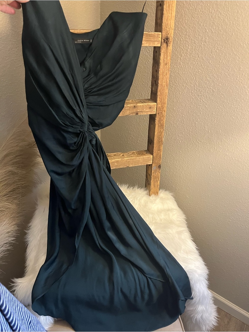 Zara Woman Dark green Satin wrap dress